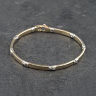 Pre-Owned 9ct Two Colour Gold 7 Inch Bar Chain Bracelet 41281552