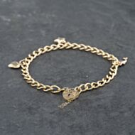 Pre-Owned 9ct Yellow Gold Padlock & Safety Chain 7 Inch Curb Charm Bracelet 41281556