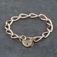 Pre-Owned Vintage 9ct Rose Gold Padlock & Safety Chain 7 Inch Curb Chain Bracelet 41281559