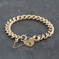 Pre-Owned Vintage 9ct Yellow Gold Padlock & Safety Chain 7 Inch Curb Chain Bracelet 41281560