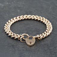 Pre-Owned Vintage Rose Gold Padlock & Safety Chain 7 Inch Curb Chain Bracelet 41281561