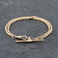 Pre-Owned Vintage 9ct Rose Gold Double Row 7.5 Inch Rope T-Bar Bracelet 41281569