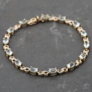 Pre-Owned 9ct Yellow Gold Blue Topaz & 0.14ct Diamond Set 8 Inch Bracelet 41281581