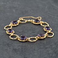 Pre-Owned 9ct Yellow Gold Amethyst Set 7.5 Inch Bracelet 41281591