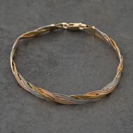 Pre-Owned 9ct Three Colour Gold Plaited 7.5 Inch Herringbone Chain Bracelet 41281609