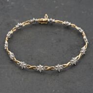 Pre-Owned 9ct Two Colour Gold Diamond Flower 7.5 Inch Bracelet 41281619