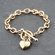 Pre-Owned 9ct Yellow Gold Heart Charm 8 Inch Belcher T-Bar Bracelet 41281636
