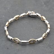 Pre-Owned 9ct Two Colour Gold Oval And Bar Link 7.25 Inch Chain Bracelet 41281655