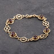 Pre-Owned 9ct Yellow Gold Garnet Patterned 7.5 Inch Bracelet 41281670