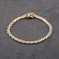 Pre-Owned 9ct Three Colour Gold Brick 7.5 Inch Chain Bracelet 41281676