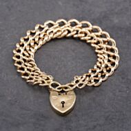 Pre-Owned Vintage 9ct Rose Gold Double With Padlock 7.5 Inch Curb Chain Bracelet 41281679