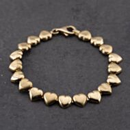 Pre-Owned 9ct Yellow Gold Polished & Brushed Hearts Link 7 Inch Chain Bracelet 41281688