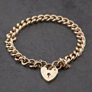Pre-Owned 9ct Rose Gold Heart Padlock 7 Inch Curb Chain Bracelet 41281689