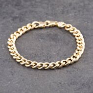 Pre-Owned 9ct Yellow Gold Plain & Patterned Links 7.5 Inch Curb Chain Bracelet 41281702