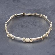 Pre-Owned 14ct Three Colour Gold Diamond Cut Oval & Bar Link Style 8 Inch Chain Bracelet 41281705