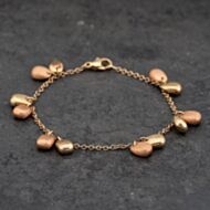 Pre-Owned 9ct Two Colour Gold Dropper 7.5 Inch Trace Bead Bracelet 41281709
