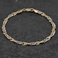 Pre-Owned 9ct Two Colour Gold Fancy Twist 7.5 Inch Link Chain Bracelet 41281727