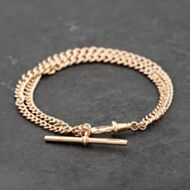 Pre-Owned Vintage 9ct Rose Gold Graduated Double Row 8 Inch Curb T-Bar Bracelet 41281752