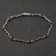 Pre-Owned 9ct White Gold Synthetic Ruby & Cubic Zirconia Bar 7.25 Inch Bracelet 41281781