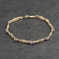 Pre-Owned 9ct Yellow Gold Amethyst & Filigree Rose Link 7.5 Inch Bracelet 41281789