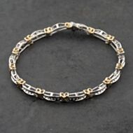 Pre-Owned 9ct Two Colour Gold Brilliant Cut Diamond Bar And Cross 7.25 Inch Bracelet 41281797