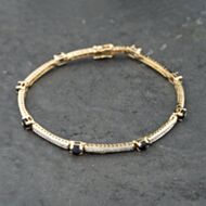Pre-Owned 9ct Two Colour Gold Sapphire & 0.11ct Diamond Flexible Bar 7.25 Inch Bracelet 41281809