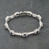 Pre-Owned 9ct White Gold Sapphire & 1.08ct Diamond Cluster Set Flexible Bar 7 Inch Bracelet 41281811