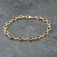 Pre-Owned 9ct Yellow Gold Amethyst 7 Inch Chain Bracelet 41281816