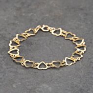 Pre-Owned 9ct Yellow Gold Open Hearts 7 Inch Fancy Chain Bracelet 41281825
