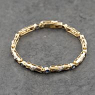 Pre-Owned 9ct Yellow Gold Sapphire & Diamond Bar Design 7 Inch Bracelet 41281828