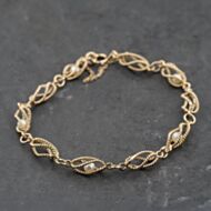 Pre-Owned 9ct Yellow Gold Cultured Pearl Set 7 Inch Fancy Chain Bracelet 41281834