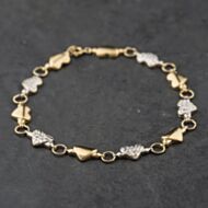 Pre-Owned 9ct Two Colour Gold Heart 7.5 Inch Chain Bracelet 41281848