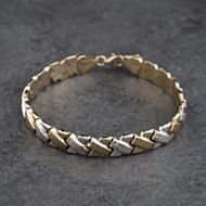 Pre-Owned 9ct Two Colour Gold Patterned Cross Design 7.5 Inch Chain Bracelet 41281875