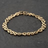 Pre-Owned 9ct Yellow Gold Kiss & Brick Patterned 7.5 Inch Fancy Chain Bracelet 41281903