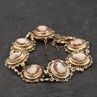 Pre-Owned Vintage 9ct Yellow Gold Multi Stone 7.5 Inch Cameo Bracelet 41281947