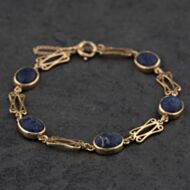 Pre-Owned 9ct Yellow Gold Lapis Lazuli Oval Fancy 7 Inch Bracelet 41281956