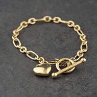 Pre-Owned 9ct Yellow Gold Heart 7.5 Inch Curb T-Bar Bracelet 41281992