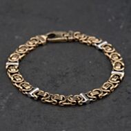 Pre-Owned 9ct Two Colour Gold Flat 8 Inch Byzantine Chain Bracelet 41282000