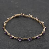 Pre-Owned 9ct Two Colour Gold Amethyst & 0.07ct Diamond Set 7.5 Inch Bracelet 41282011