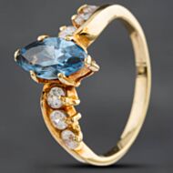 Pre-Owned 18ct Yellow Gold Blue Topaz & Cubic Zirconia Marquise Dress Ring 4129630