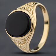 Pre-Owned Vintage 9ct Yellow Gold Onyx Cushion Signet Ring 41341234