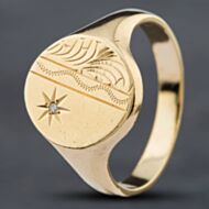 Pre-Owned 9ct Yellow Gold Diamond Oval Engraved Signet Ring 41341244