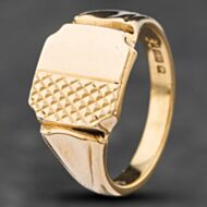 Pre-Owned Vintage 9ct Yellow Gold Half Engraved Octagonal Signet Ring 41341286