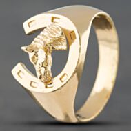 Pre-Owned 9ct Yellow Gold Horse Head Horseshoe Signet Ring 41341360