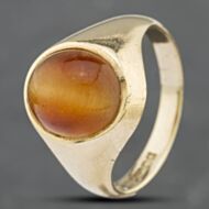 Pre-Owned 9ct Yellow Gold Tigers Eye Oval Cabochon Signet Ring 41341545