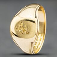 Pre-Owned Antique 18ct Yellow Gold Prancing Lion Seal Signet Ring 41341572