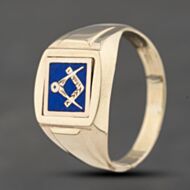 Pre-Owned Vintage 9ct Yellow Gold Enamel Square Masonic Signet Ring 41341574