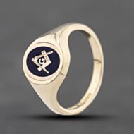 Pre-Owned Vintage 9ct Yellow Gold Enamel Oval Masonic Signet Ring 41341575
