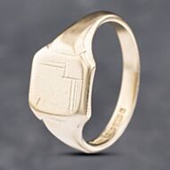 Pre-Owned 9ct Yellow Gold Square Line Engraved Signet Ring 41341743
