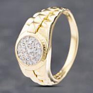 Pre-Owned 18ct Yellow Gold Diamond Round Pave Chain Link Shoulders Signet Ring 41341756